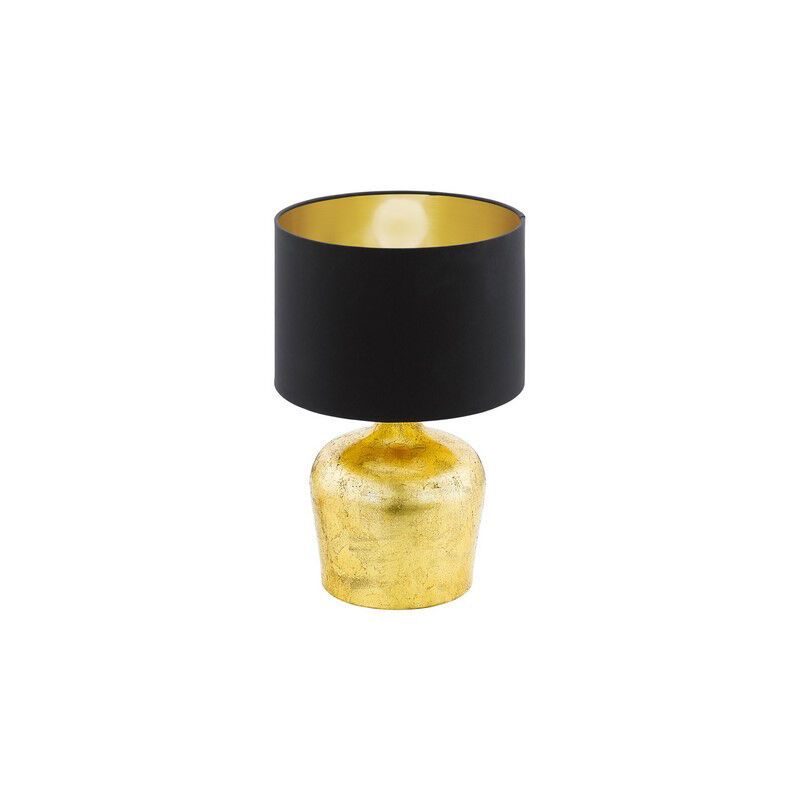 Lampe de table dorée en tissu, Elvin, avec interrupteur Lampe de table dorée en tissu, Elvin, avec interrupteur