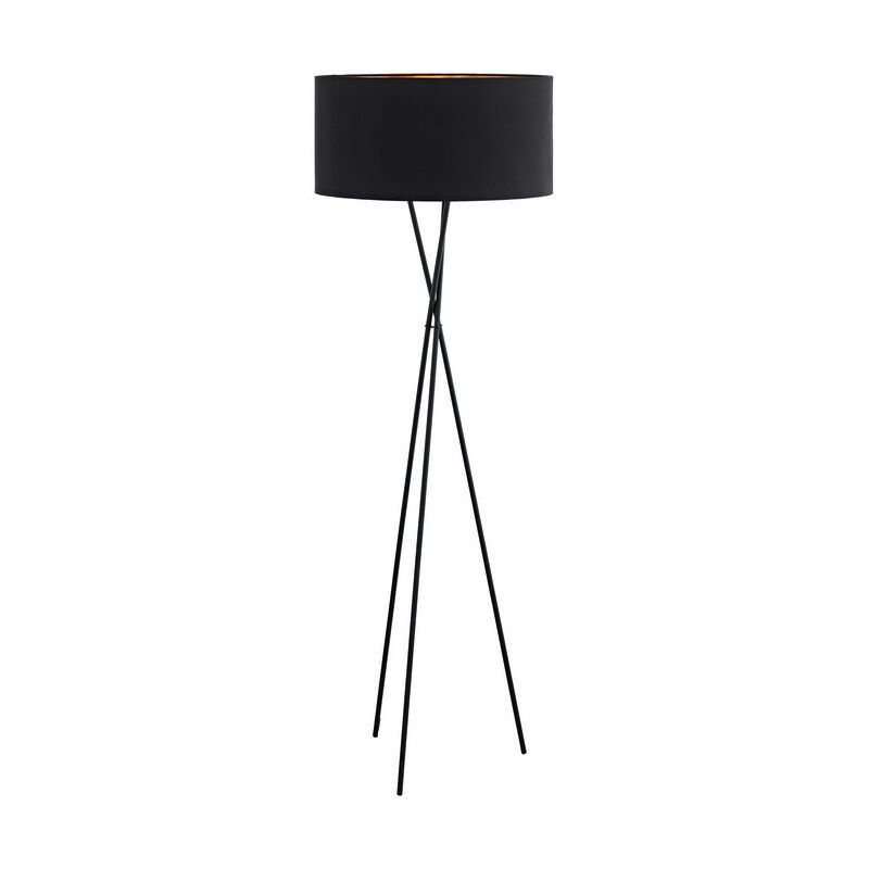 Lampadaire trépied noir en tissu, Anuschka, avec interrupteur