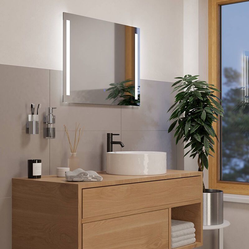 Miroir avec éclairage gris en verre, Bibi, 5,1W, 4000K LED, IP44, avec interrupteur