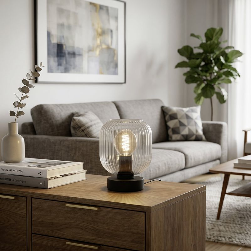 Lampe de table noire en verre, Dasmina, avec interrupteur