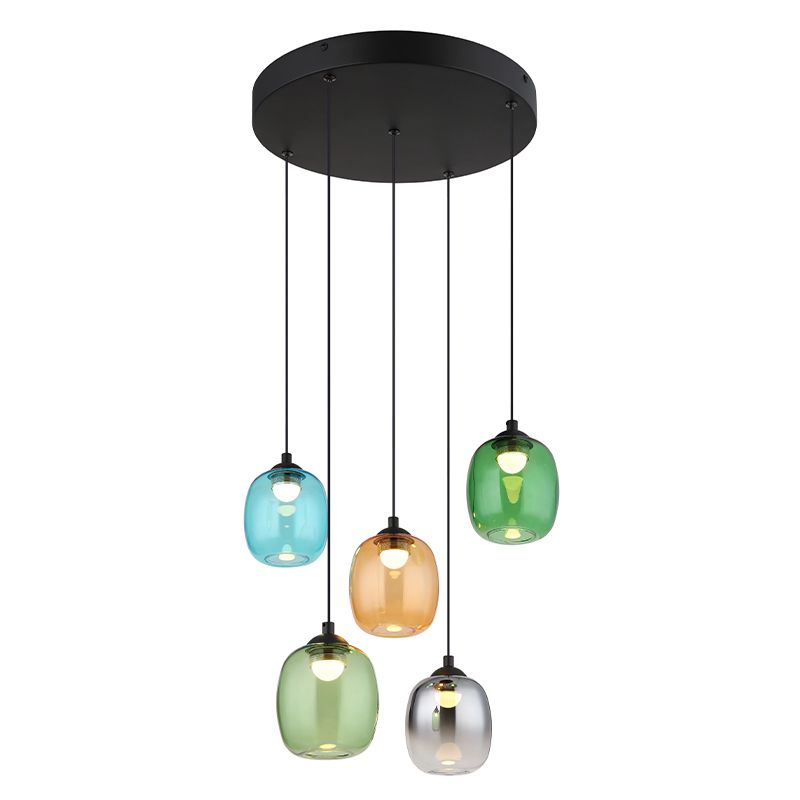 Suspension table à manger multicolore en verre, Karsten, 27W, 3000K LED, gradable en 3 étapes Suspension table à manger multicolore en verre, Karsten, 27W, 3000K LED, gradable en 3 étapes