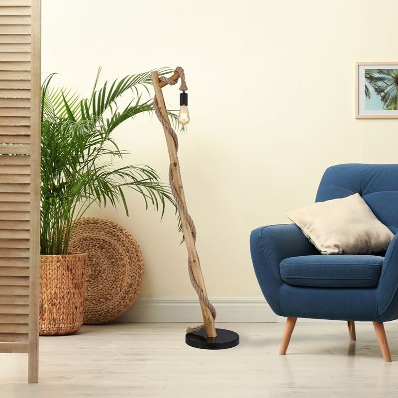Lampadaire bois en corde, Udo, avec interrupteur Lampadaire bois en corde, Udo, avec interrupteur