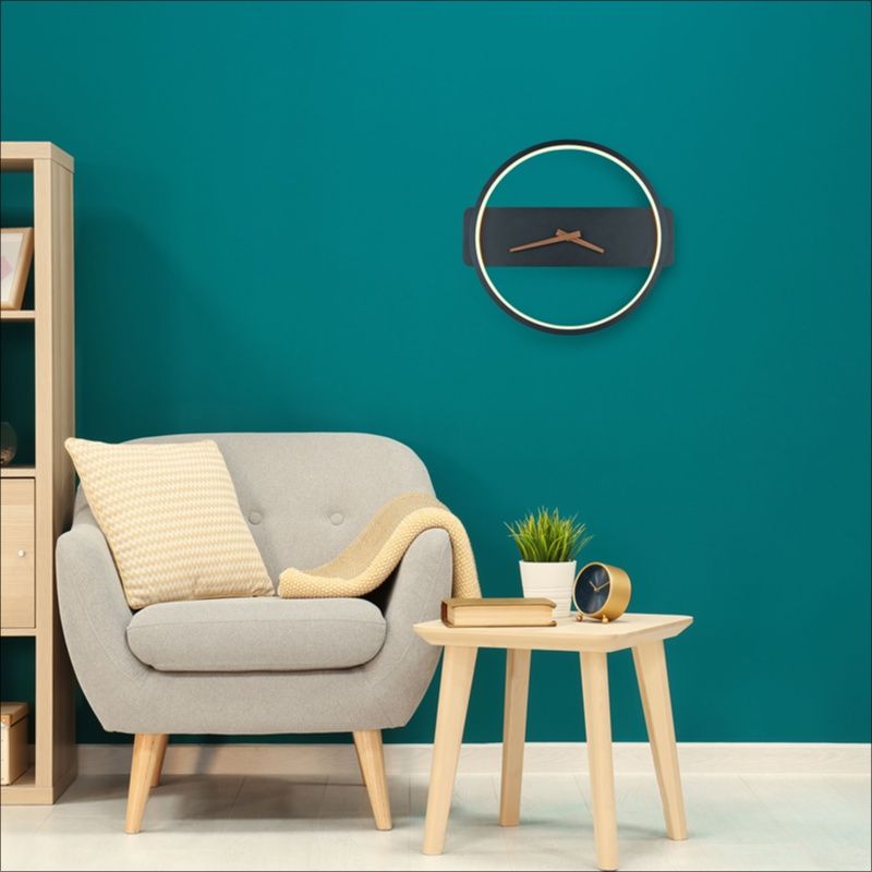 Applique murale noire avec horloge, Sybe, 12W, 3000K LED