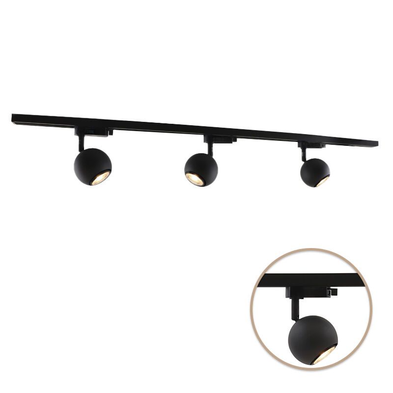 1M système d'éclairage sur rail monophasé noir + 3 Alco spots sur rail