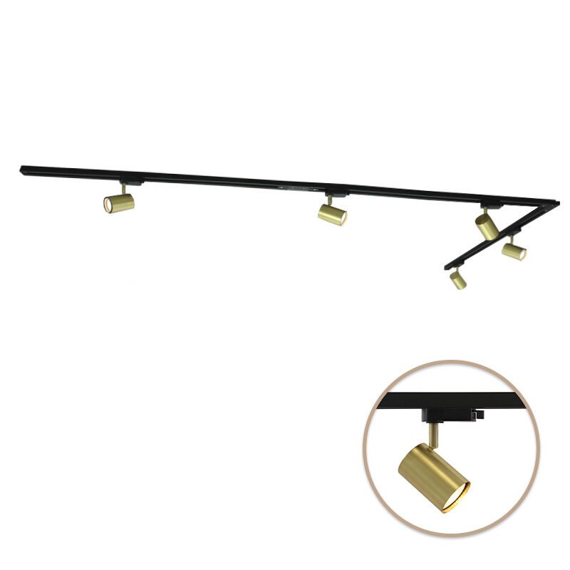 3M système d'éclairage sur rail monophasé laiton avec connecteur fixe en L + 5 Elena spots sur rail