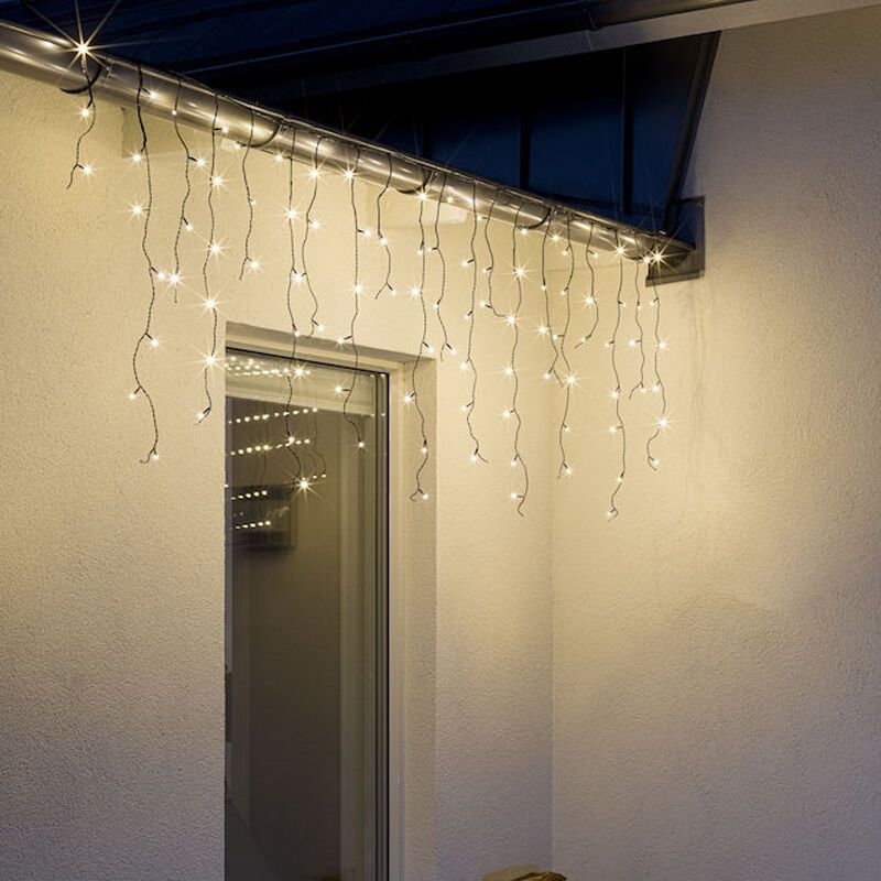 12 mètres guirlande stalactite connectable, 70 cm de haut, blanc chaud, IP44, de base 12 mètres guirlande stalactite connectable, 70 cm de haut, blanc chaud, IP44, de base