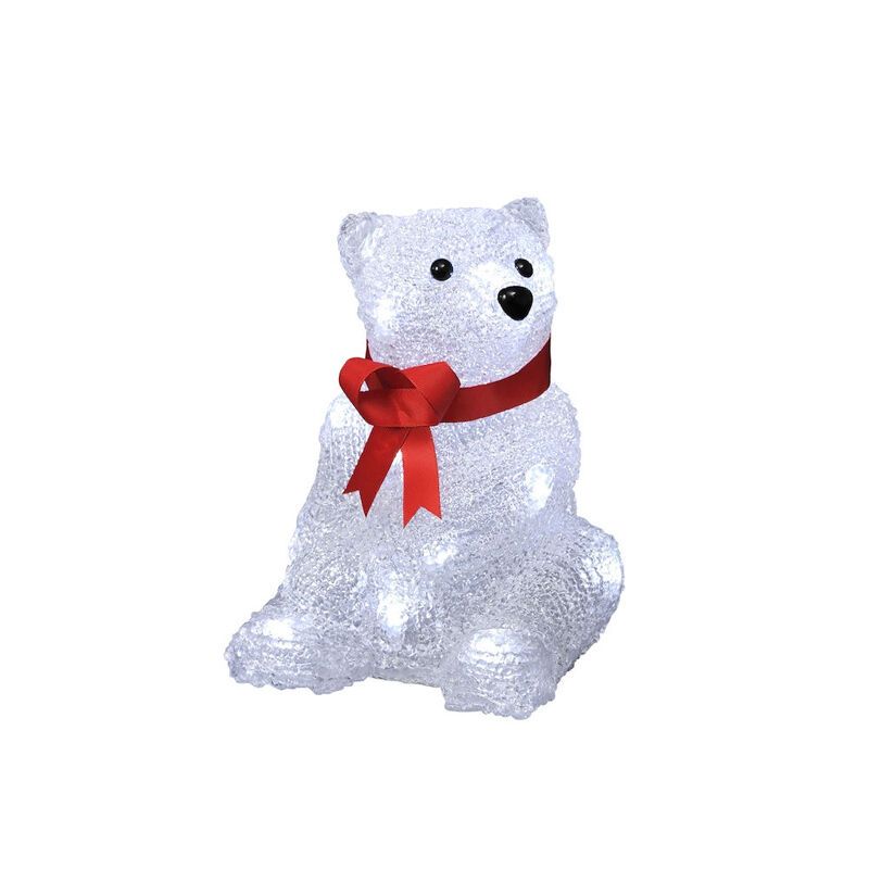 LED Ours polaire de Noël, assis avec un arc rouge 18cm, sur batterie, pour l'intérieur LED Ours polaire de Noël, assis avec un arc rouge 18cm, sur batterie, pour l'intérieur