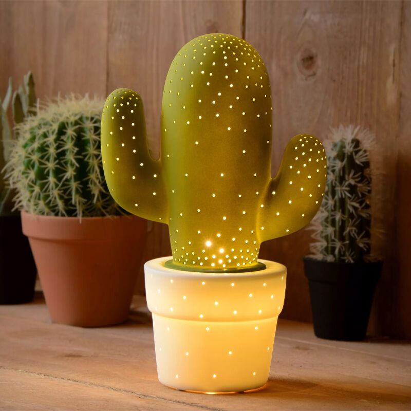 Lampe de table en céramique verte, Cactus, avec interrupteur