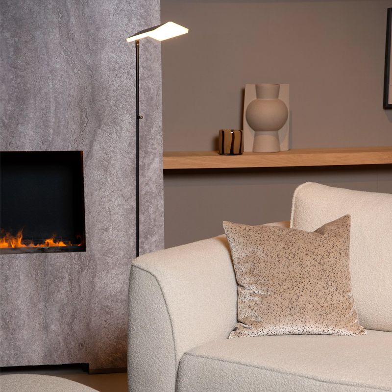 Lampadaire liseuse moderne noir, Aaron, 12W, 2700K LED, avec variateur tactile