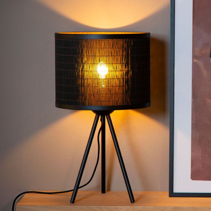 Lampe de table en bambou noire, Tagalog, avec interrupteur