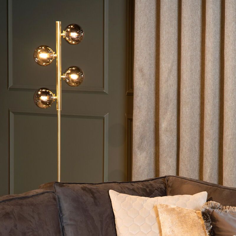 Lampadaire rétro doré, Tycho, avec interrupteur