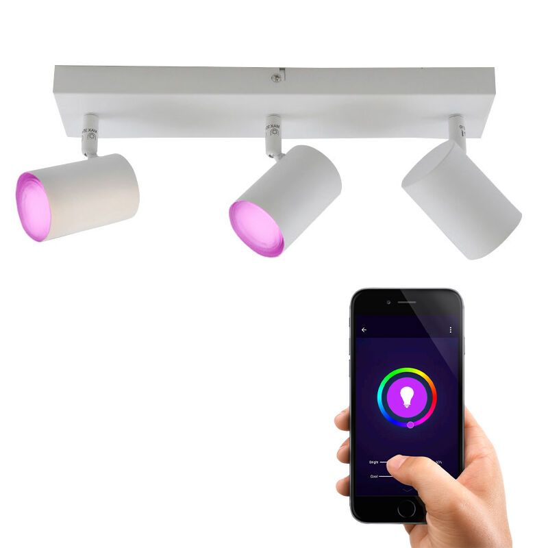 Plafonnier connecté blanc moderne, Elena, 13,5W, RGBW Plafonnier connecté blanc moderne, Elena, 13,5W, RGBW