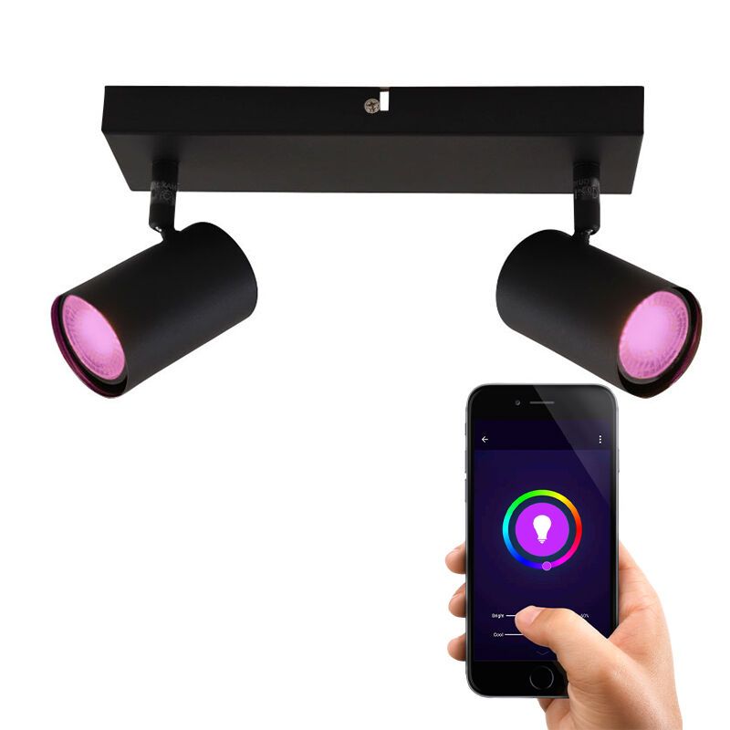 Plafonnier connecté noir moderne, Elena, 9W, RGBW