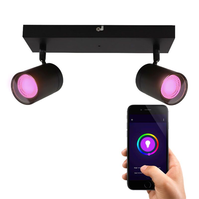 Plafonnier connecté noir moderne, Ciara, IP44, 9W, RGBW Plafonnier connecté noir moderne, Ciara, IP44, 9W, RGBW