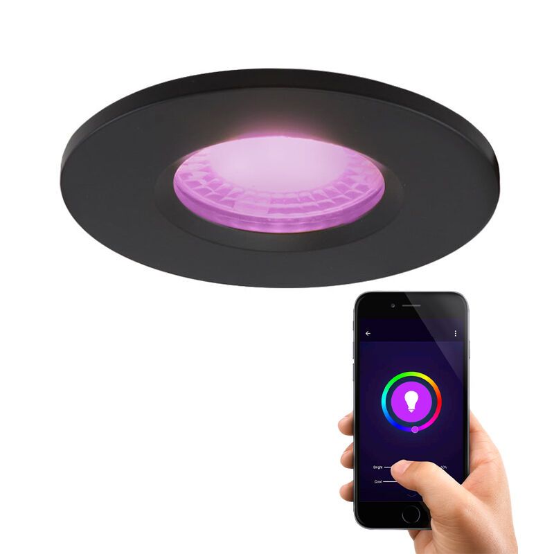 Spot encastré connecté noir moderne, Jule, IP65, 4,5W, RGBW Spot encastré connecté noir moderne, Jule, IP65, 4,5W, RGBW