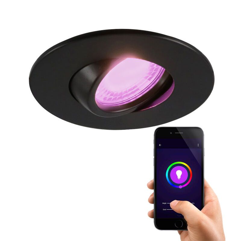 Spot encastré connecté en aluminium noir, Jill, IP44