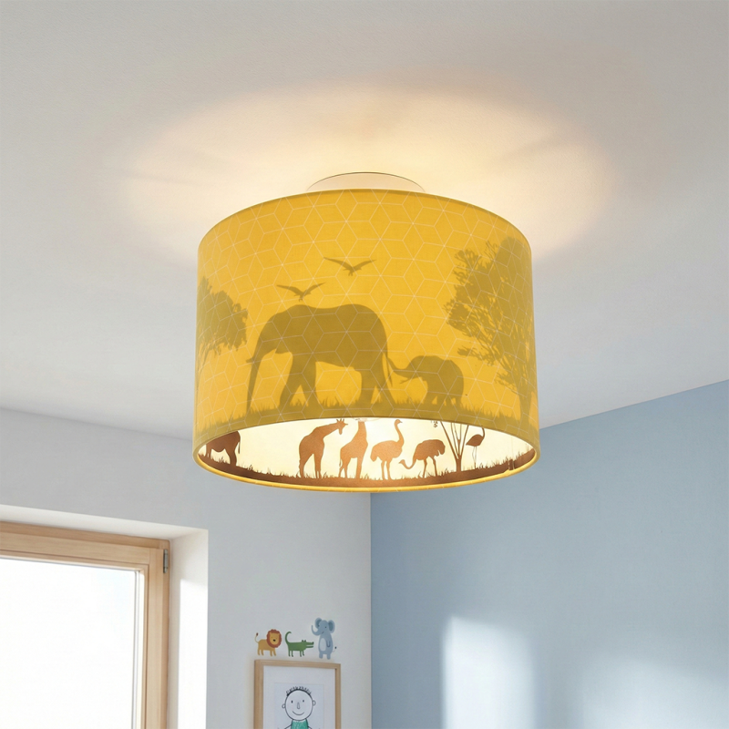 Plafonnier pour enfants jaune en tissu, Safari