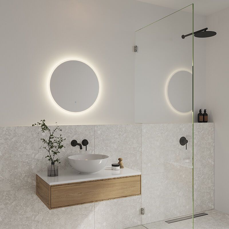 Miroir avec éclairage moderne gris, Dovina, 20W, 4000K LED, IP44, avec interrupteur Miroir avec éclairage moderne gris, Dovina, 20W, 4000K LED, IP44, avec interrupteur