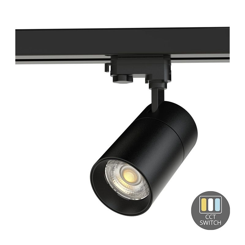 Spot triphasé noir Rozina, 10W, interrupteur blanc, dimmable, Pro