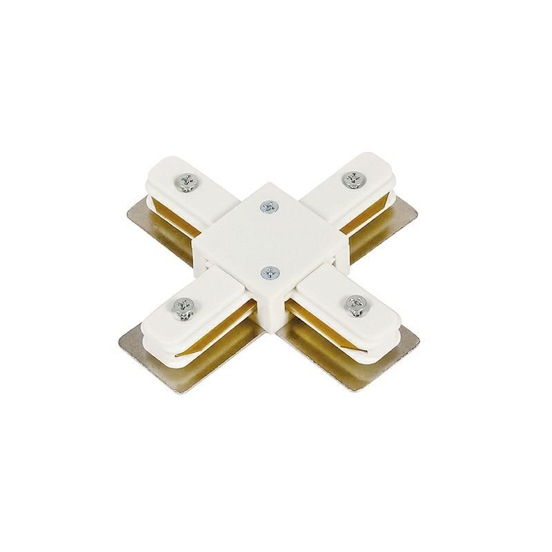 Connecteur en forme de X pour éclairage sur rail monophasé, blanc