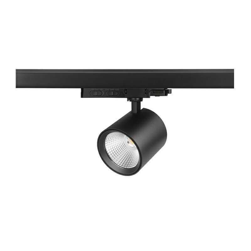 Spot de système de rail triphasé en aluminium noir, Jeska, 10W-20W-30W, white switch LED