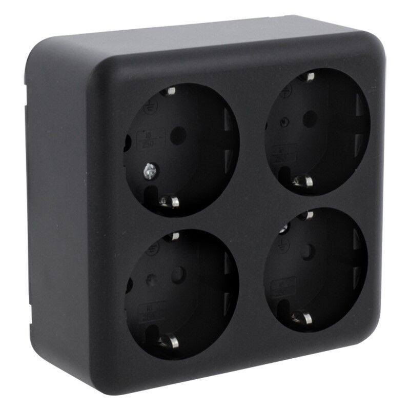 Prise de courant en saillie Q-Link, 4 voies, avec terre Schuko, noir