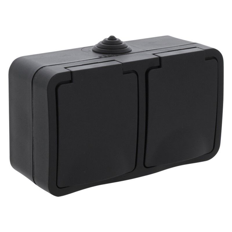 Prise Q-Link 2 voies, en saillie, SCHUKO, étanche aux projections d'eau, horizontale