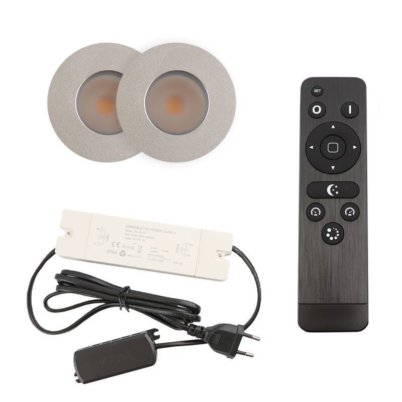 2 spots encastrés veranda chromé Dico, IP65, avec kit de connexion et télécommande