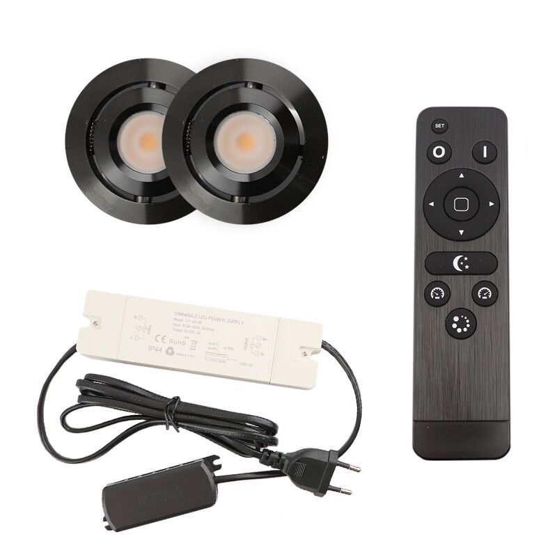 2 spots veranda orientable Rona, IP44, avec kit de connexion et télécommande, noir