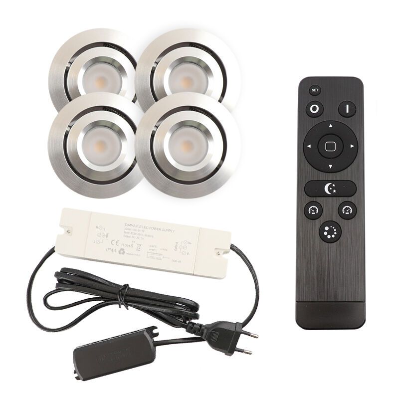 4 spots veranda orientable Rona, IP44, avec kit de connexion et télécommande, chromé