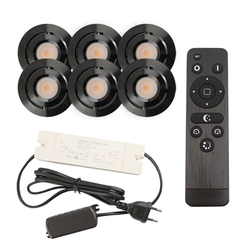 6 spots veranda orientable Rona, IP44, avec kit de connexion et télécommande, noir 6 spots veranda orientable Rona, IP44, avec kit de connexion et télécommande, noir