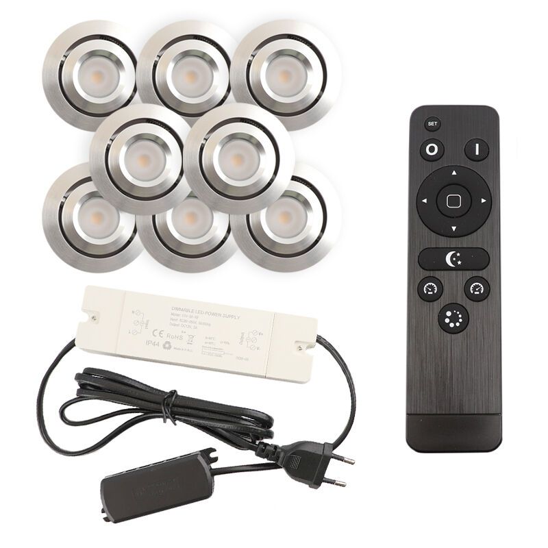 8 spots veranda orientable Rona, IP44, avec kit de connexion et télécommande, chromé 8 spots veranda orientable Rona, IP44, avec kit de connexion et télécommande, chromé