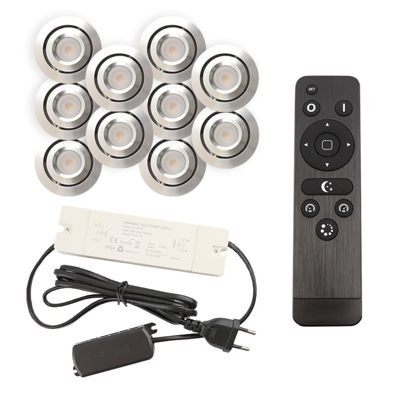 10 spots veranda orientable Rona, IP44, avec kit de connexion et télécommande, chromé 10 spots veranda orientable Rona, IP44, avec kit de connexion et télécommande, chromé