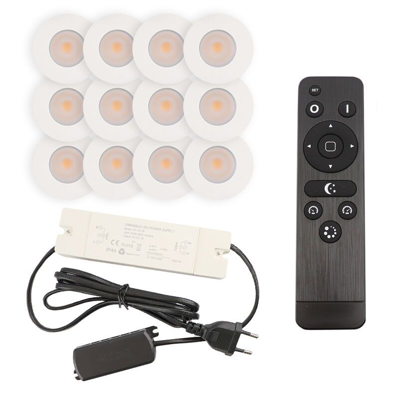 12 spots encastrés veranda blanc Dico, IP65, avec kit de connexion et télécommande 12 spots encastrés veranda blanc Dico, IP65, avec kit de connexion et télécommande