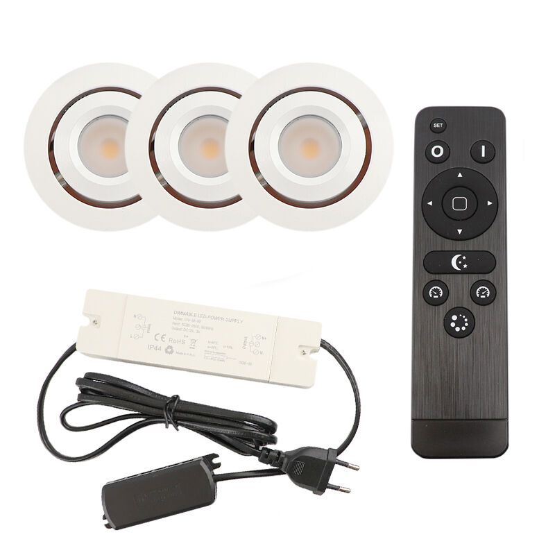 3 spots veranda orientable Rona, IP44, avec kit de connexion et télécommande, blanc 3 spots veranda orientable Rona, IP44, avec kit de connexion et télécommande, blanc