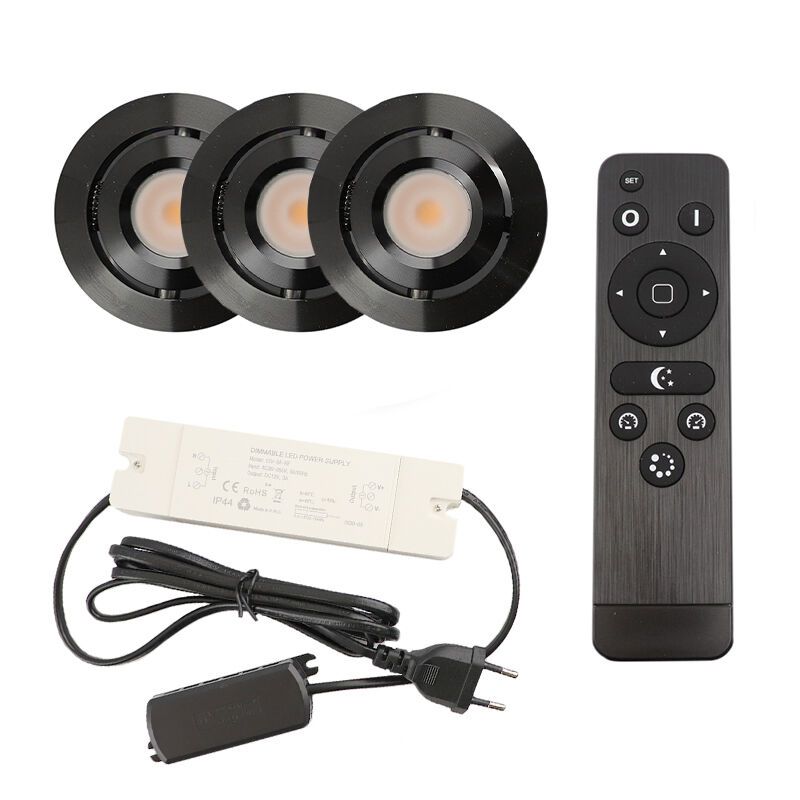 3 spots veranda orientable Rona, IP44, avec kit de connexion et télécommande, noir 3 spots veranda orientable Rona, IP44, avec kit de connexion et télécommande, noir