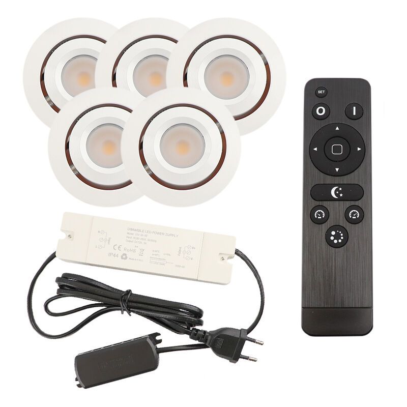 5 spots veranda orientable Rona, IP44, avec kit de connexion et télécommande, blanc