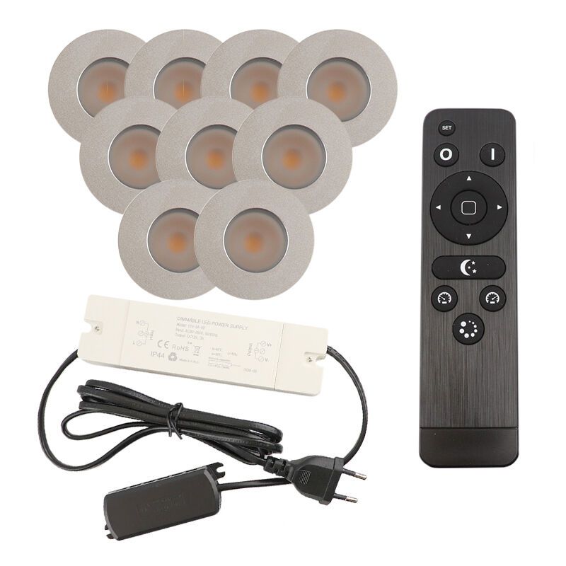 9 spots encastrés veranda chromé Dico, IP65, avec kit de connexion et télécommande