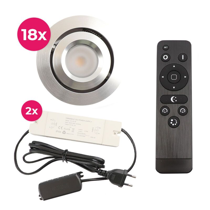 18 spots veranda orientable Rona, IP44, avec kit de connexion et télécommande, chromé 18 spots veranda orientable Rona, IP44, avec kit de connexion et télécommande, chromé