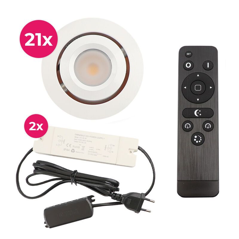 21 spots veranda orientable Rona, IP44, avec kit de connexion et télécommande, blanc