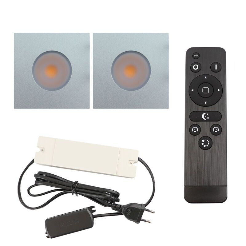 2 spots encastrés veranda carrés chromé Dico, IP65, avec kit de connexion et télécommande