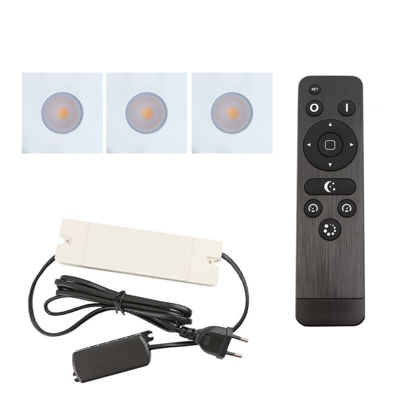 3 spots encastrés veranda carrés blanc Dico, IP65, avec kit de connexion et télécommande