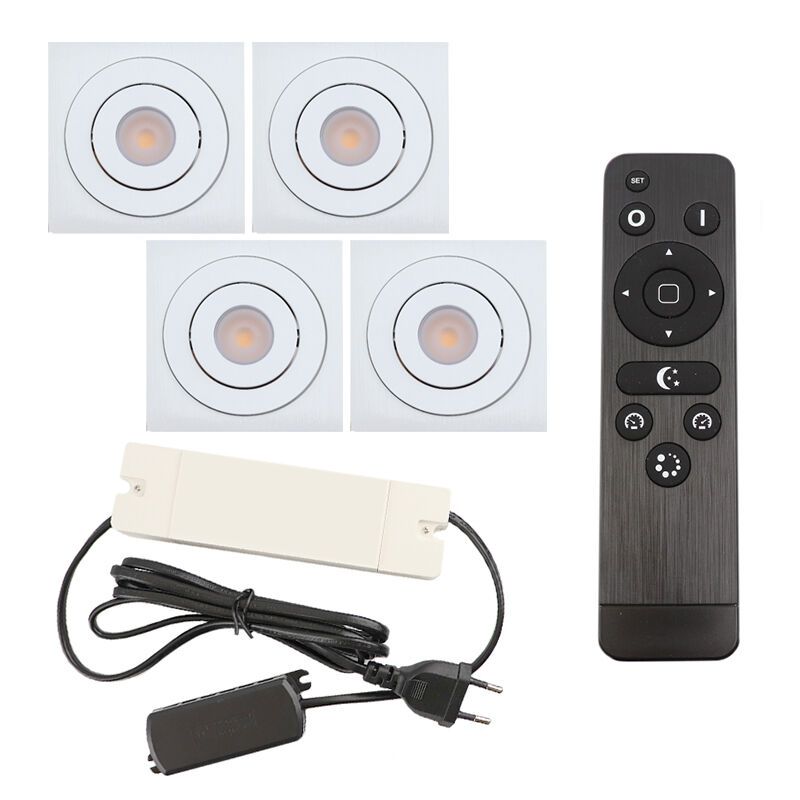 4 spots veranda orientable Rona carré, IP44, avec kit de connexion et télécommande, blanc