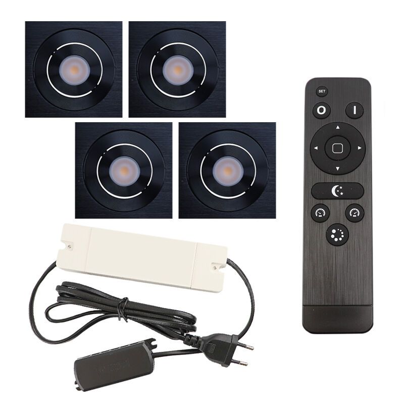 4 spots veranda orientable Rona carré, IP44, avec kit de connexion et télécommande, noir 4 spots veranda orientable Rona carré, IP44, avec kit de connexion et télécommande, noir