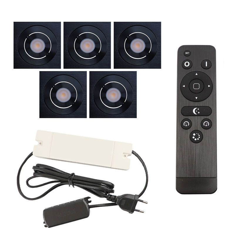 5 spots veranda orientable Rona carré, IP44, avec kit de connexion et télécommande, noir