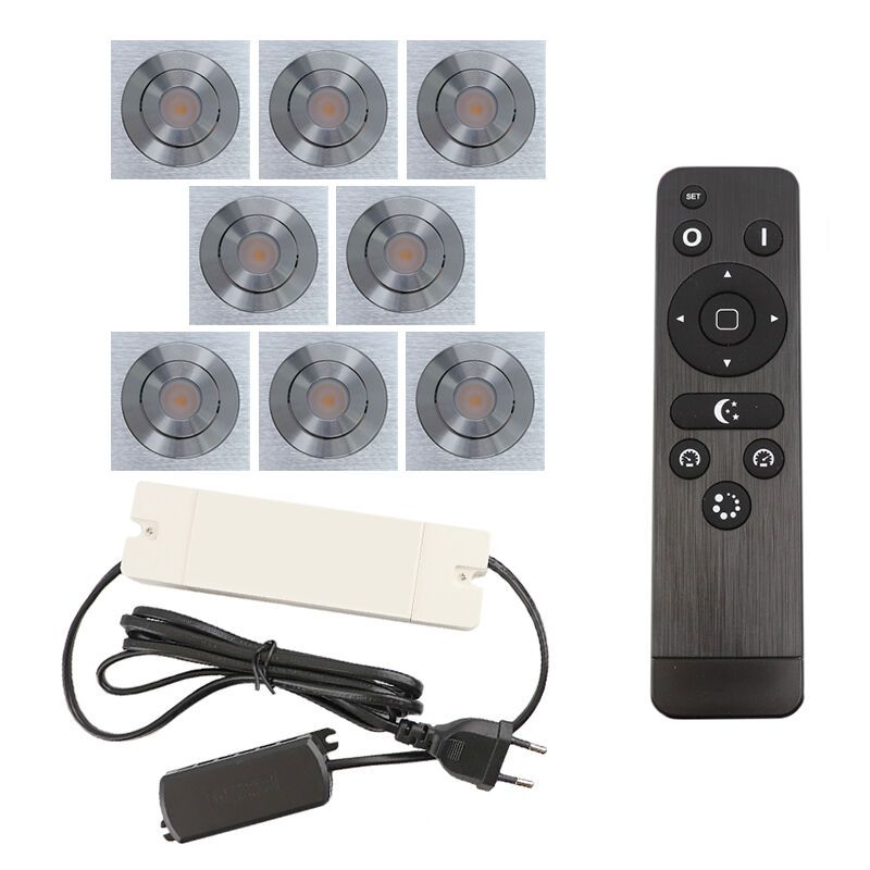 8 spots veranda orientable Rona carré, IP44, avec kit de connexion et télécommande, chromé