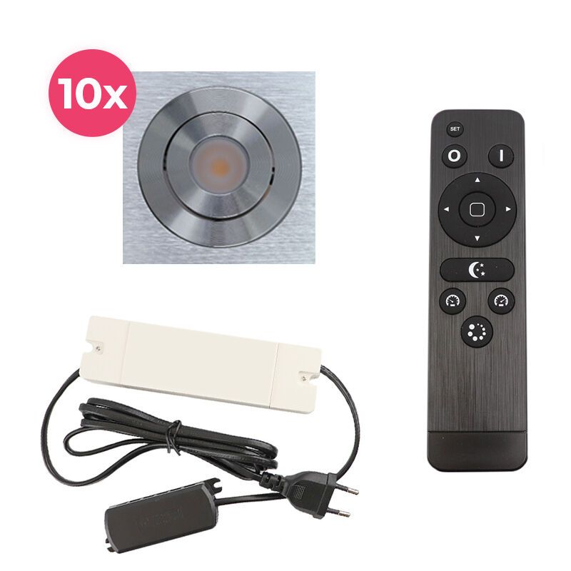10 spots veranda orientable Rona carré, IP44, avec kit de connexion et télécommande, chromé