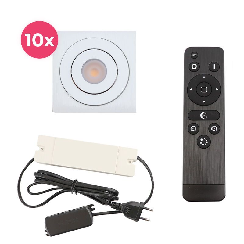 10 spots veranda orientable Rona carré, IP44, avec kit de connexion et télécommande, blanc