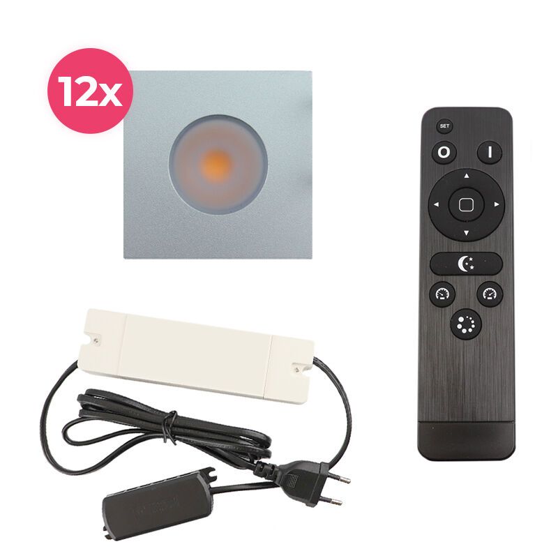 12 spots encastrés veranda carrés chromé Dico, IP65, avec kit de connexion et télécommande 12 spots encastrés veranda carrés chromé Dico, IP65, avec kit de connexion et télécommande