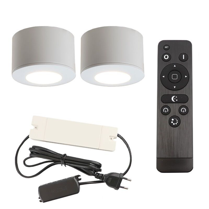 2 spots en saillie veranda ronds blancs Vasso, IP44, avec kit de connexion et télécommande 2 spots en saillie veranda ronds blancs Vasso, IP44, avec kit de connexion et télécommande